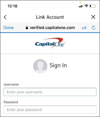 capital one link account page