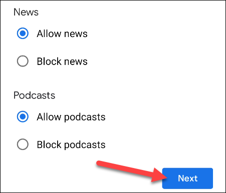 News and podcasts filters.