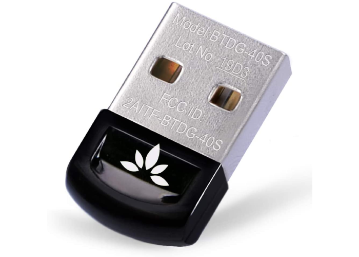 black and silver Avantree DG40S Bluetooth adapter