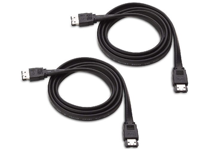 two coiled black eSATA cables