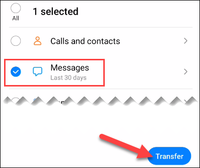 Choose "Messages" to transfer.