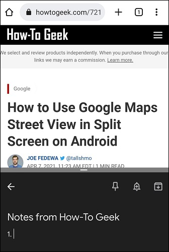 Two apps open on one screen in Android.