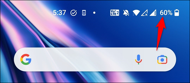 Battery percentage in the status bar on an Android phone.