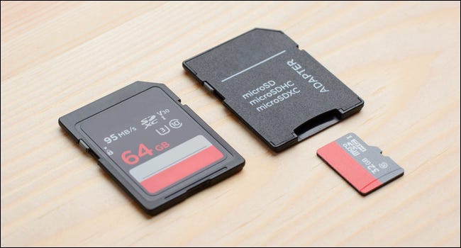 SD card next to a microSD card and adaptor