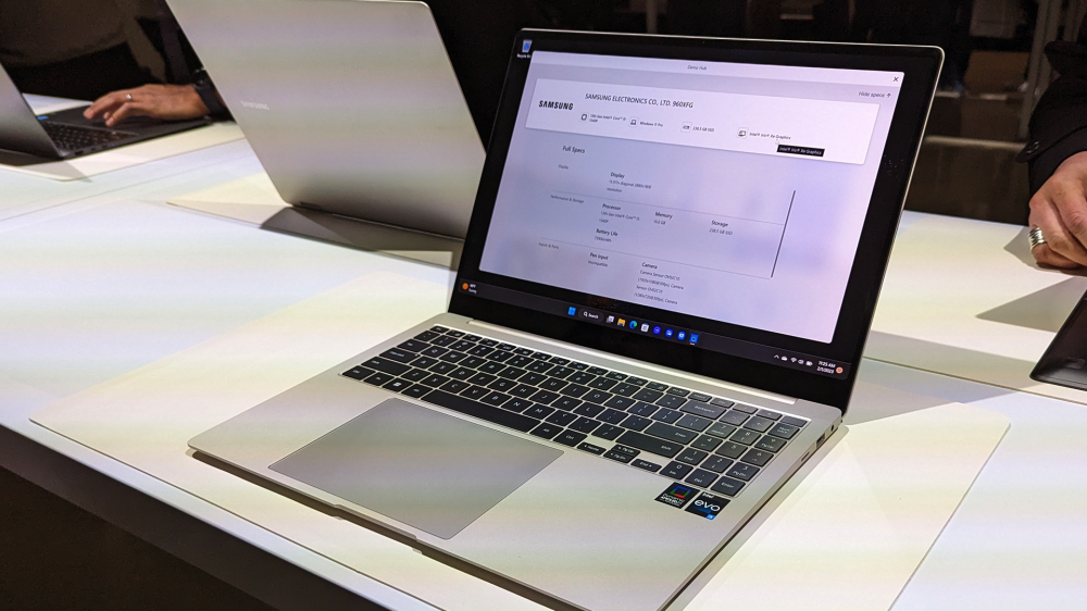 The Samsung Galaxy Book 3 Pro running a browser at Unpacked 2023