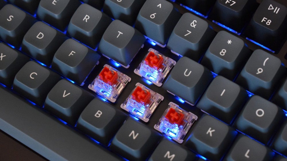 Pre-lubed Keychron K Pro Red switches with the keycaps removed