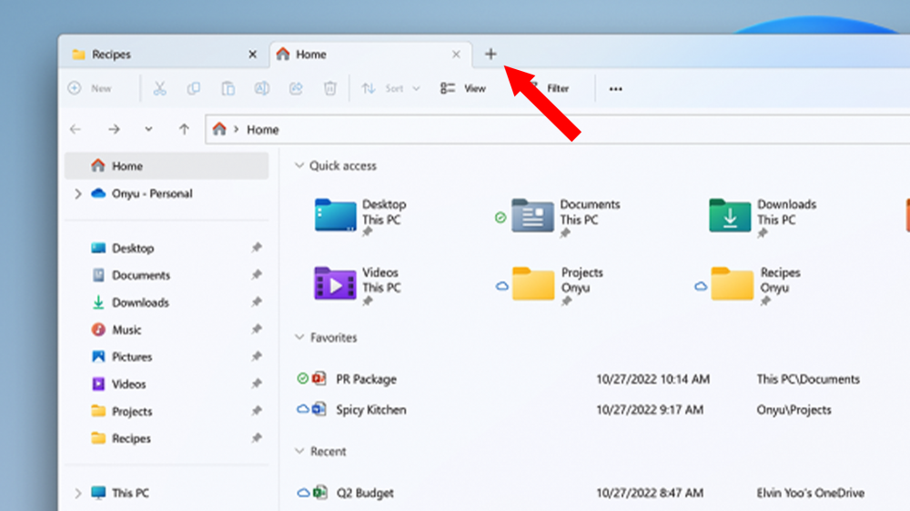 An example of File Explorer tabs in Windows 11.