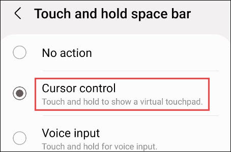 Samsung Keyboard cursor control.